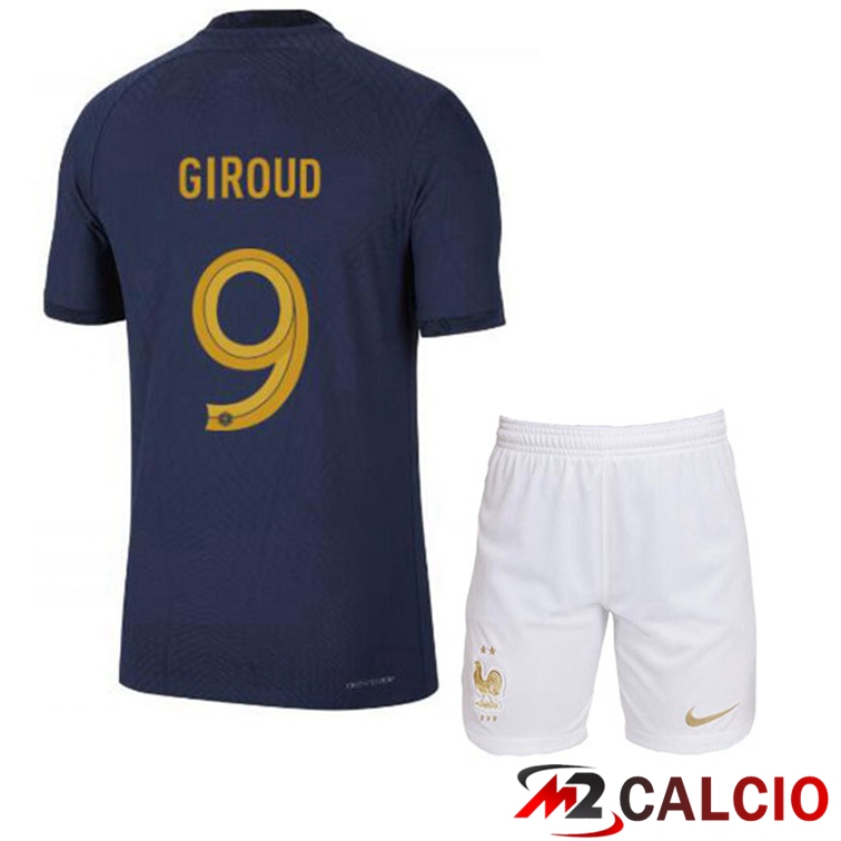 Maglie Calcio Francia (GIROUD 9) Bambino Prima Blu Royal Coppa Del Mondo 2022