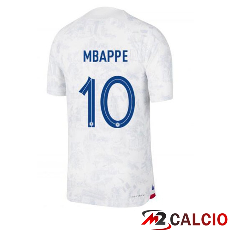 Maglie Calcio Francia (MBAPPE 10) Seconda Bianco Coppa Del Mondo 2022