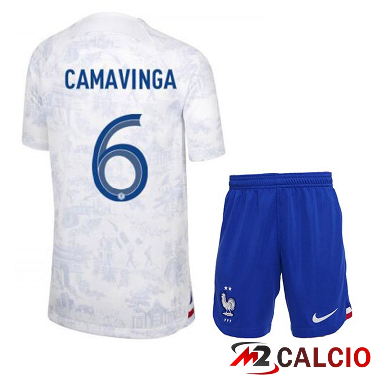 Maglie Calcio Francia (CAMAVINGA 6) Bambino Seconda Bianco Coppa Del Mondo 2022