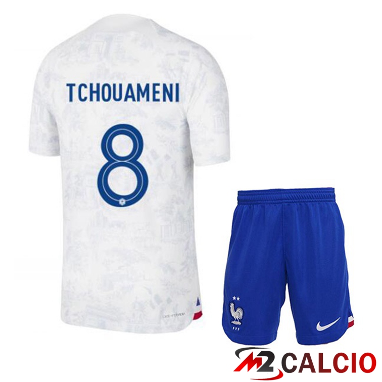Maglie Calcio Francia (TCHOUAMENI 8) Bambino Seconda Bianco Coppa Del Mondo 2022
