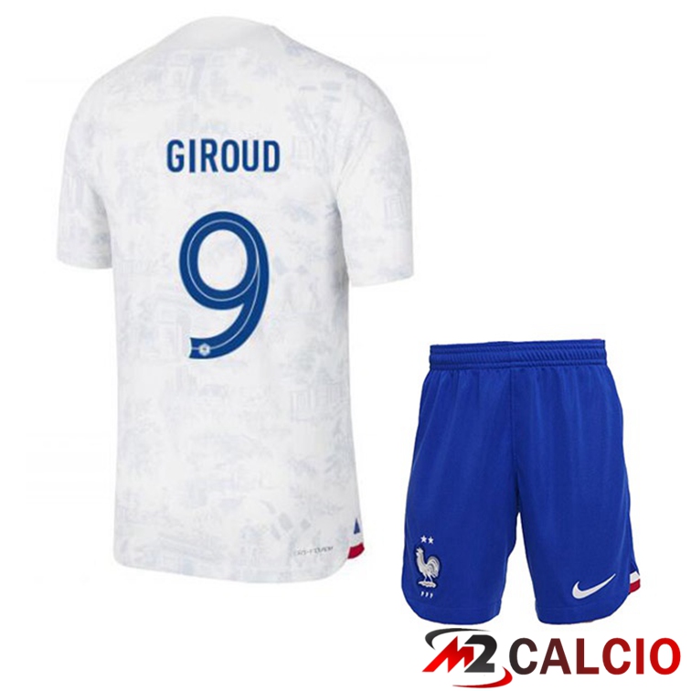 Maglie Calcio Francia (GIROUD 9) Bambino Seconda Bianco Coppa Del Mondo 2022