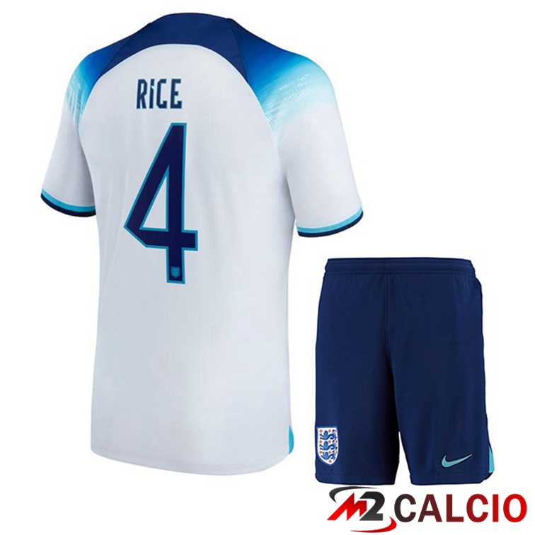 Maglie Calcio Inghilterra (RICE 4) Bambino Prima Bianco Coppa Del Mondo 2022