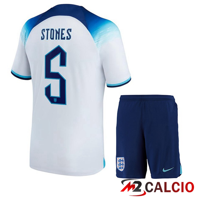 Maglie Calcio Inghilterra (STONES 5) Bambino Prima Bianco Coppa Del Mondo 2022