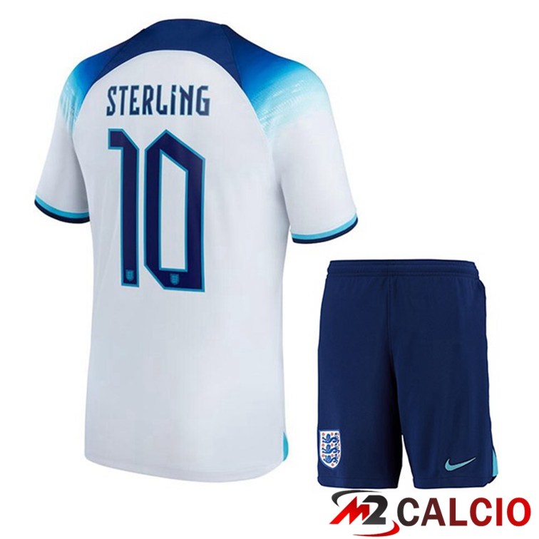 Maglie Calcio Inghilterra (STERLING 10) Bambino Prima Bianco Coppa Del Mondo 2022