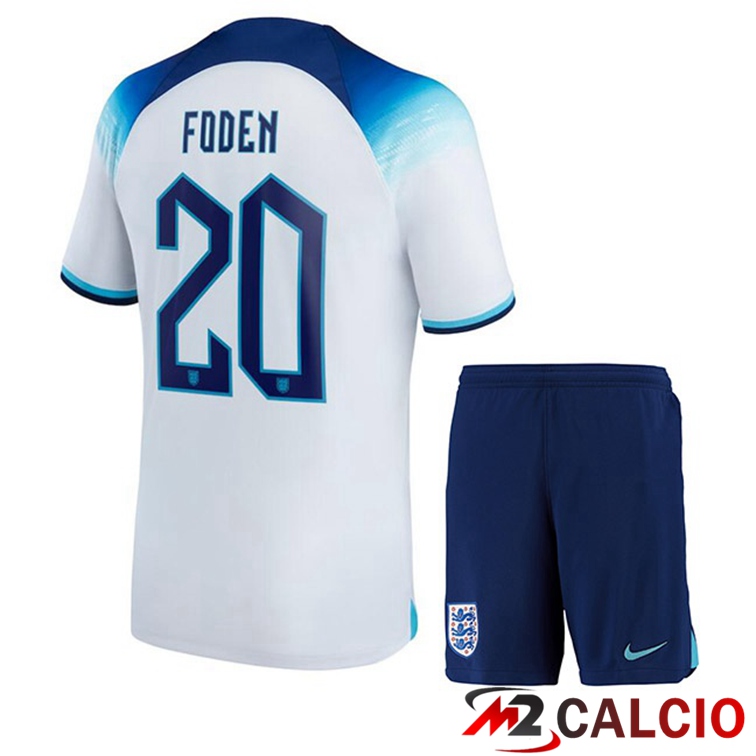 Maglie Calcio Inghilterra (FODEN 20) Bambino Prima Bianco Coppa Del Mondo 2022