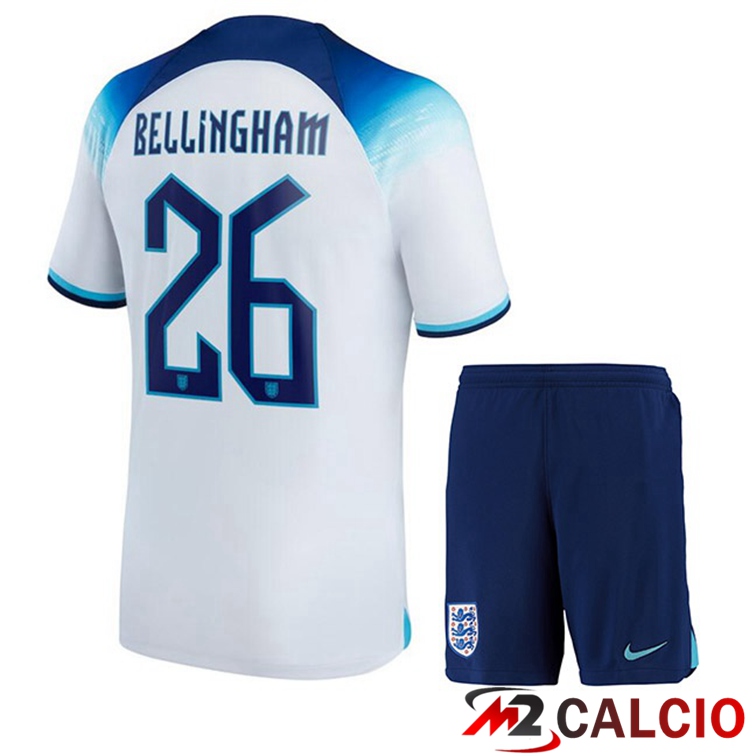Maglie Calcio Inghilterra (BELLINGHAM 26) Bambino Prima Bianco Coppa Del Mondo 2022