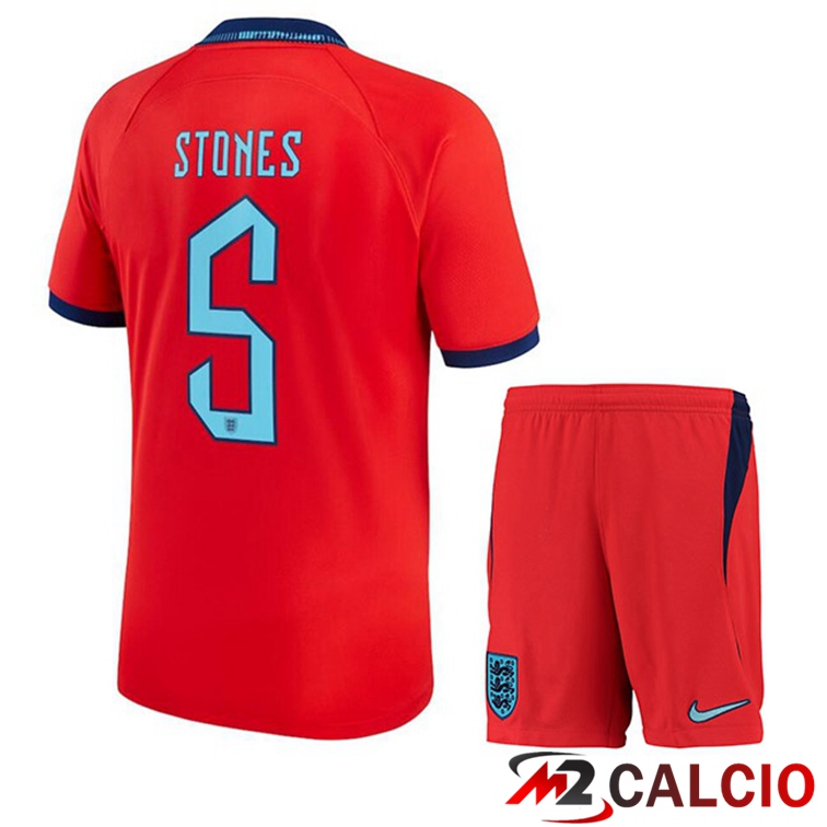 Maglie Calcio Inghilterra (STONES 5) Bambino Seconda Rosso Coppa Del Mondo 2022