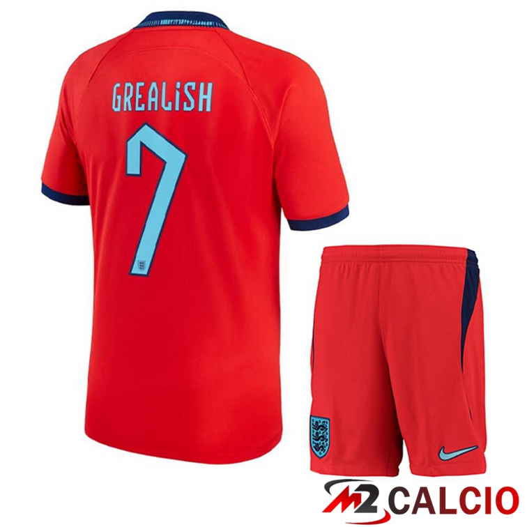 Maglie Calcio Inghilterra (GREALISH 7) Bambino Seconda Rosso Coppa Del Mondo 2022