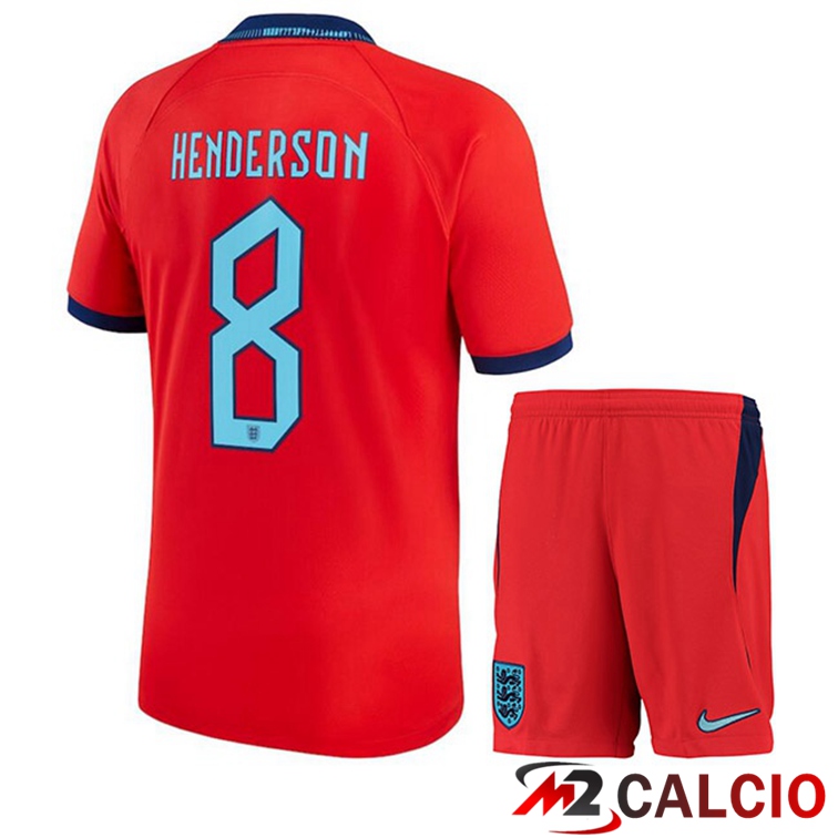 Maglie Calcio Inghilterra (HENDERSON 8) Bambino Seconda Rosso Coppa Del Mondo 2022