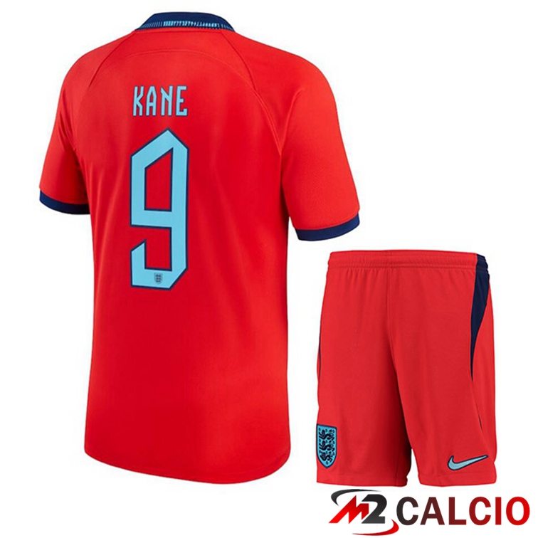 Maglie Calcio Inghilterra (KANE 9) Bambino Seconda Rosso Coppa Del Mondo 2022