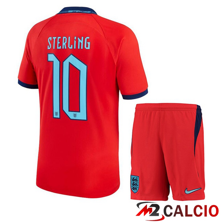 Maglie Calcio Inghilterra (STERLING 10) Bambino Seconda Rosso Coppa Del Mondo 2022