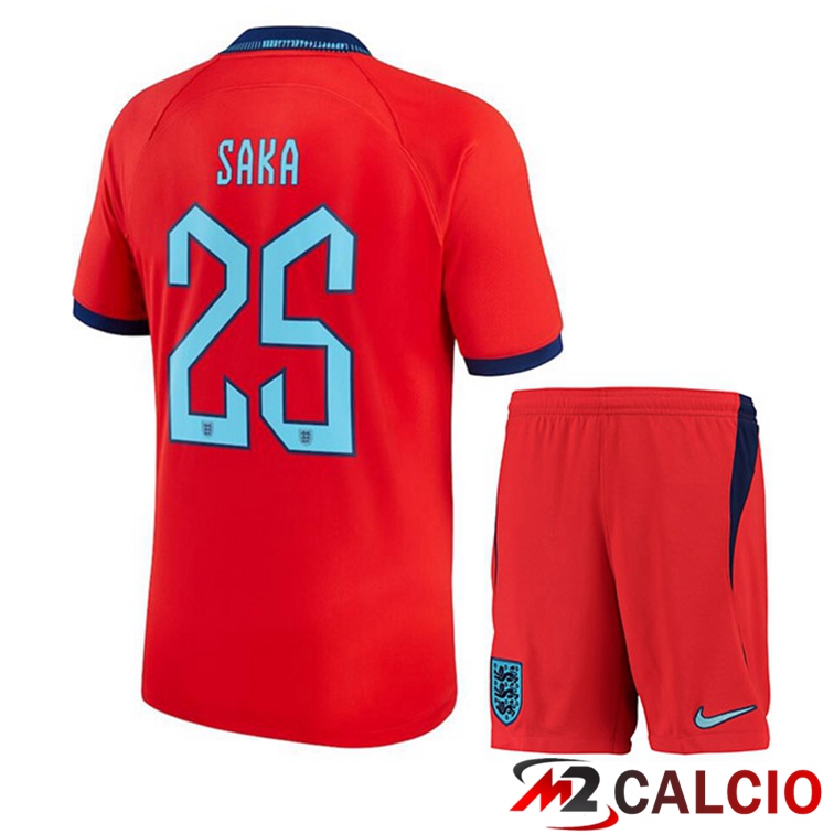 Maglie Calcio Inghilterra (SAKA 25) Bambino Seconda Rosso Coppa Del Mondo 2022