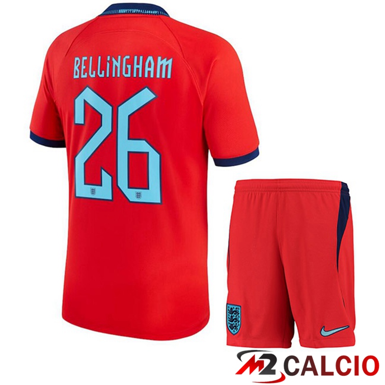 Maglie Calcio Inghilterra (BELLINGHAM 26) Bambino Seconda Rosso Coppa Del Mondo 2022