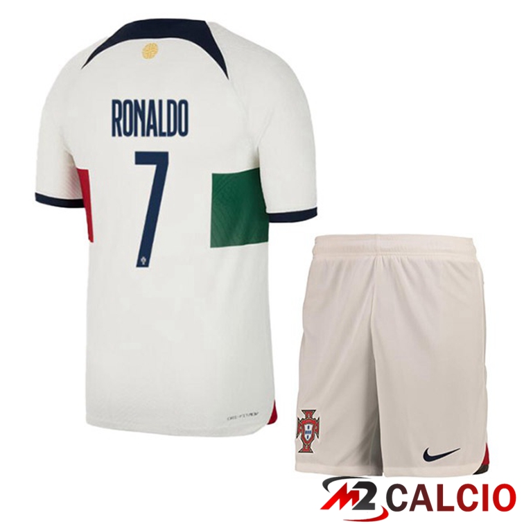 Maglie Calcio Portogallo (RONALDO 7) Bambino Seconda Bianco Rosso Coppa Del Mondo 2022
