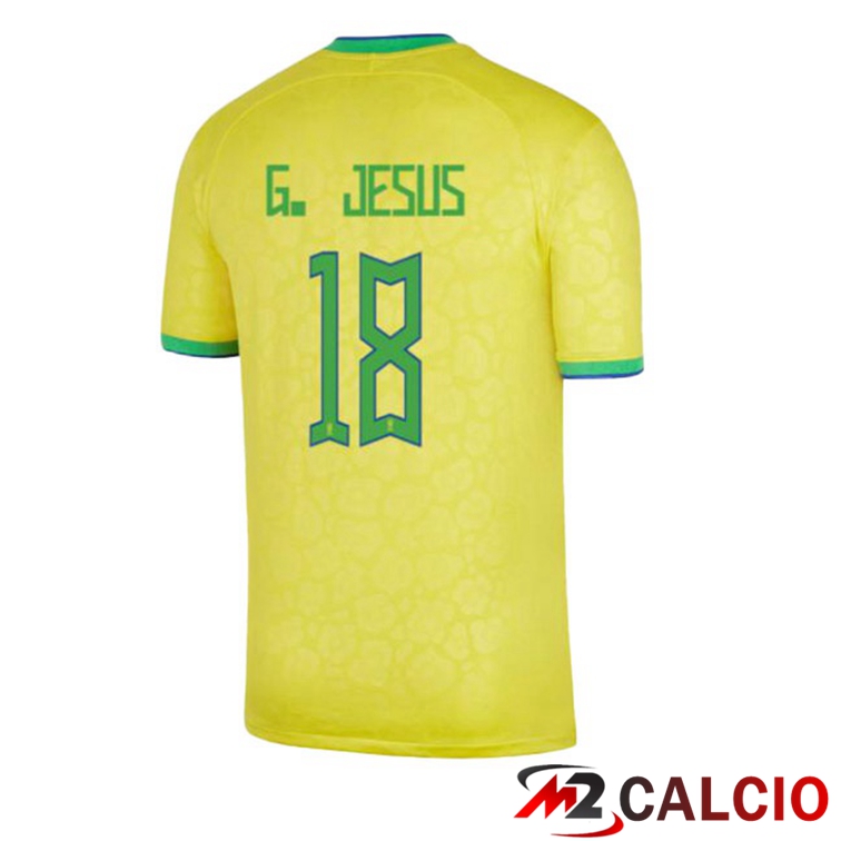 Maglie Calcio Brasile (G. JESUS 18) Prima Giallo Coppa Del Mondo 2022