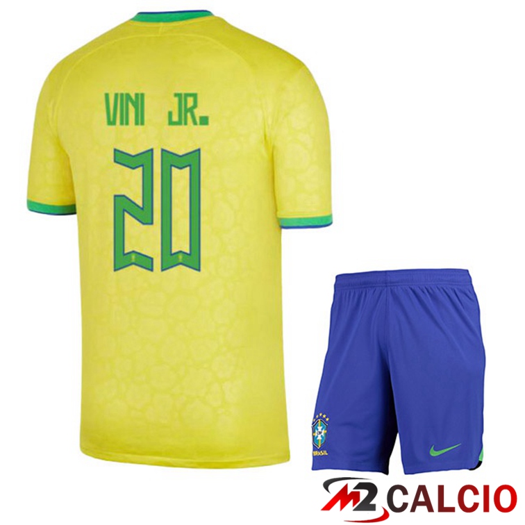 Maglie Calcio Brasile (VINI JR. 20) Bambino Prima Giallo Coppa Del Mondo 2022
