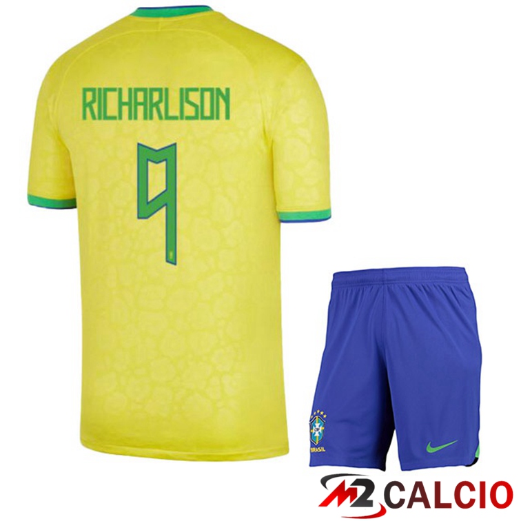 Maglie Calcio Brasile (RICHARLISON 9) Bambino Prima Giallo Coppa Del Mondo 2022