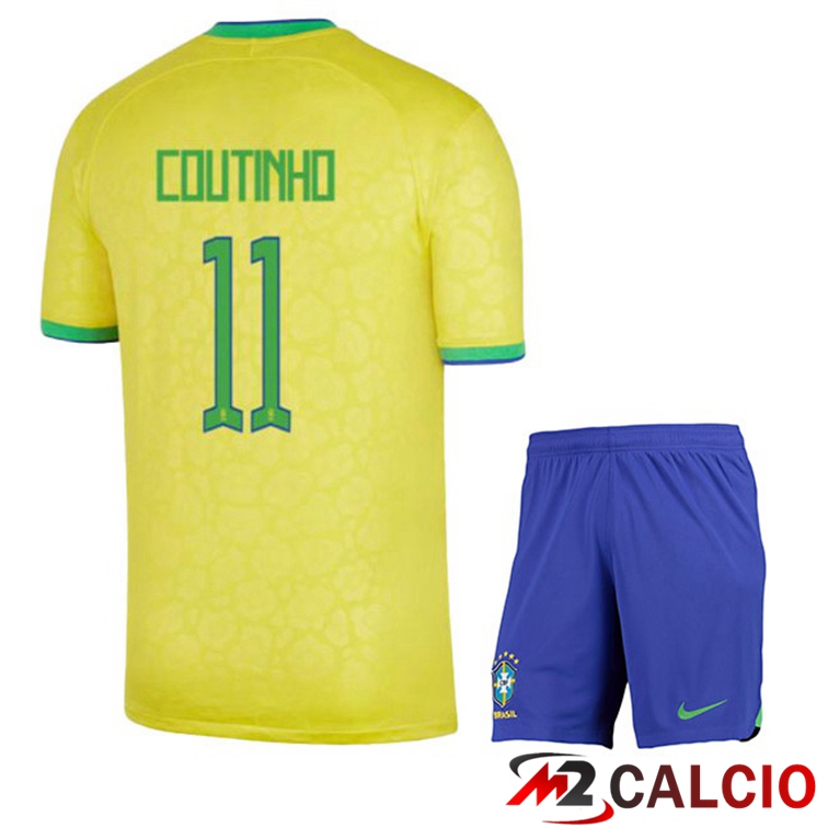 Maglie Calcio Brasile (COUTINHO 11) Bambino Prima Giallo Coppa Del Mondo 2022
