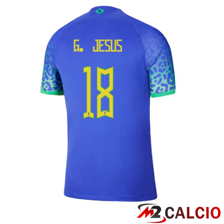 Maglie Calcio Brasile (G. JESUS 18) Seconda Blu Coppa Del Mondo 2022