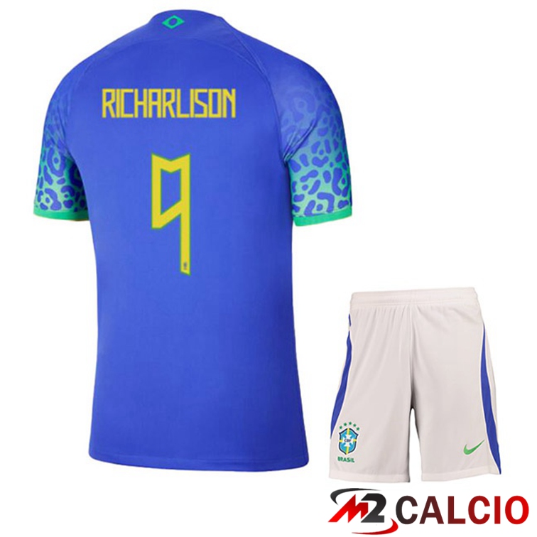 Maglie Calcio Brasile (RICHARLISON 9) Bambino Seconda Blu Coppa Del Mondo 2022