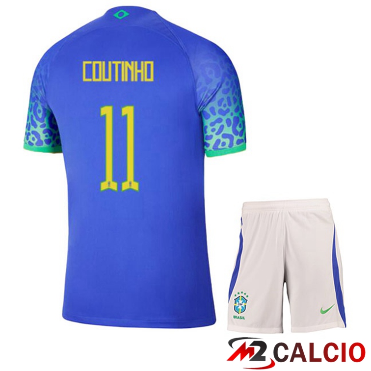 Maglie Calcio Brasile (COUTINHO 11) Bambino Seconda Blu Coppa Del Mondo 2022
