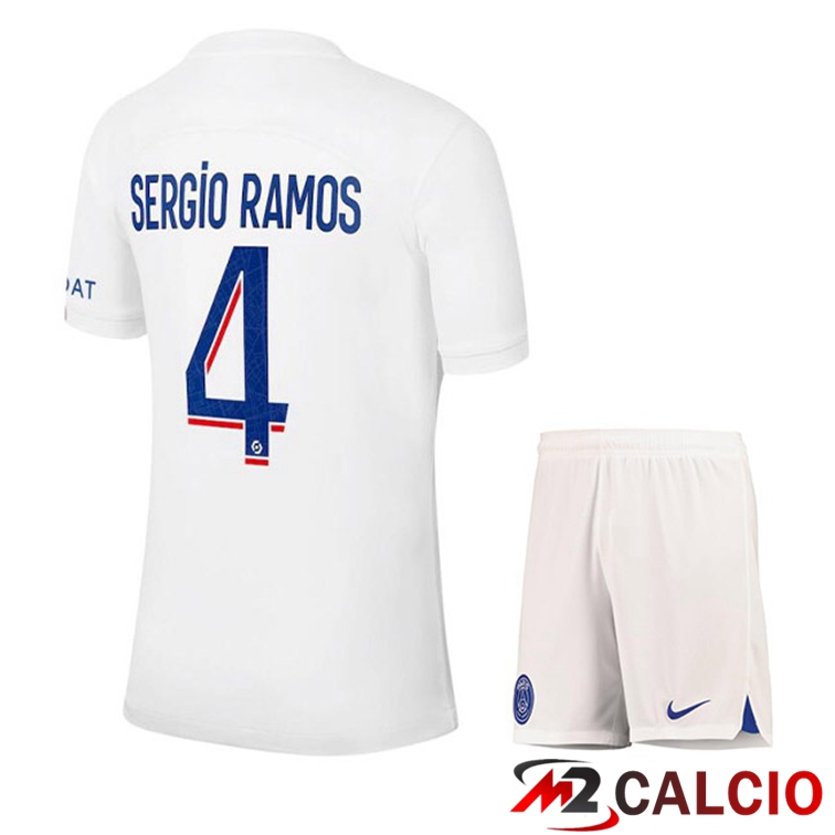 Maglie Calcio Paris PSG (SERGIO RAMOS 4) Bambino Terza Bianco 2022/2023
