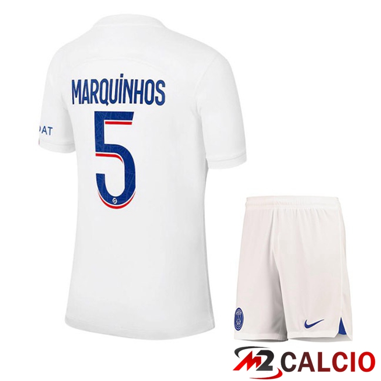 Maglie Calcio Paris PSG (MARQUINHOS 5) Bambino Terza Bianco 2022/2023