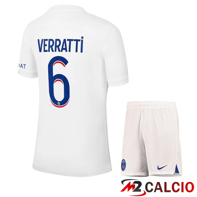 Maglie Calcio Paris PSG (VERRATTI 6) Bambino Terza Bianco 2022/2023