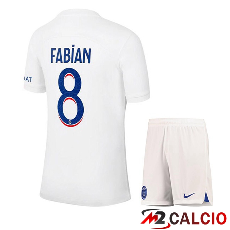 Maglie Calcio Paris PSG (FABIAN 8) Bambino Terza Bianco 2022/2023
