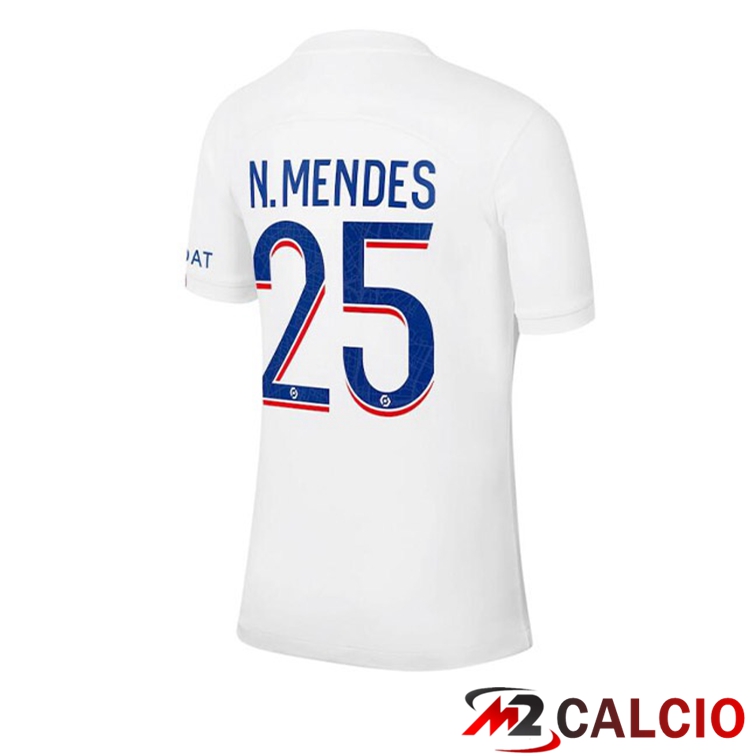 Maglie Calcio Paris PSG (N.MENDES 25) Terza Bianco 2022/2023