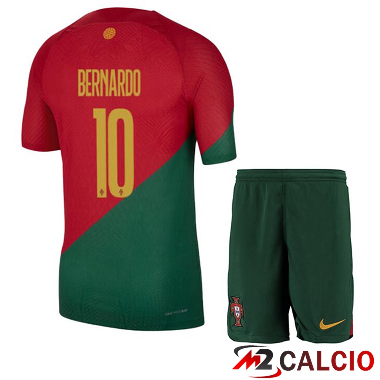 Maglie Calcio Portogallo (BERNARDO 10) Bambino Prima Rosso Verde 2022/2023