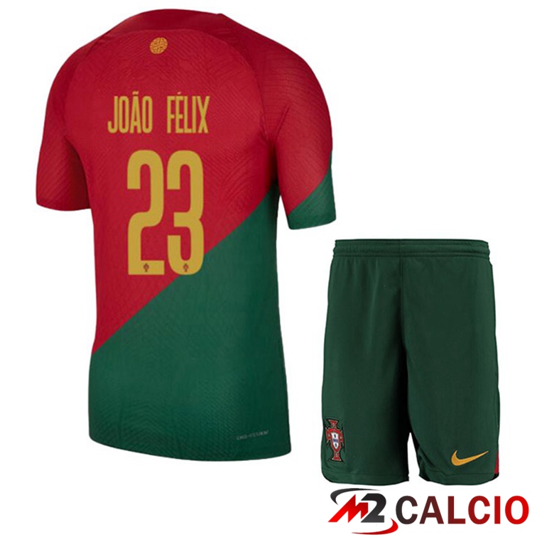 Maglie Calcio Portogallo (JOÃO FÉLIX 23) Bambino Prima Rosso Verde 2022/2023