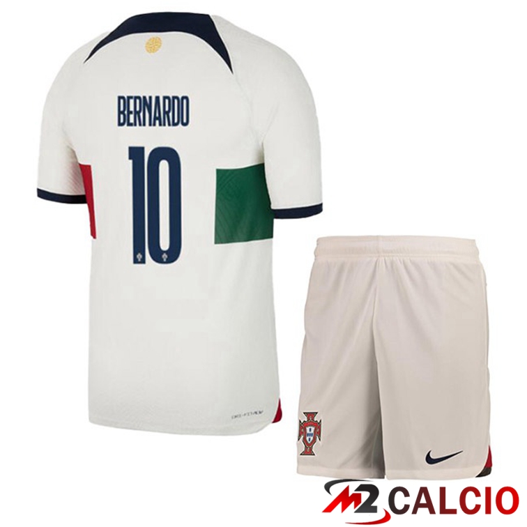 Maglie Calcio Portogallo (BERNARDO 10) Bambino Seconda Bianco Rosso 2022/2023