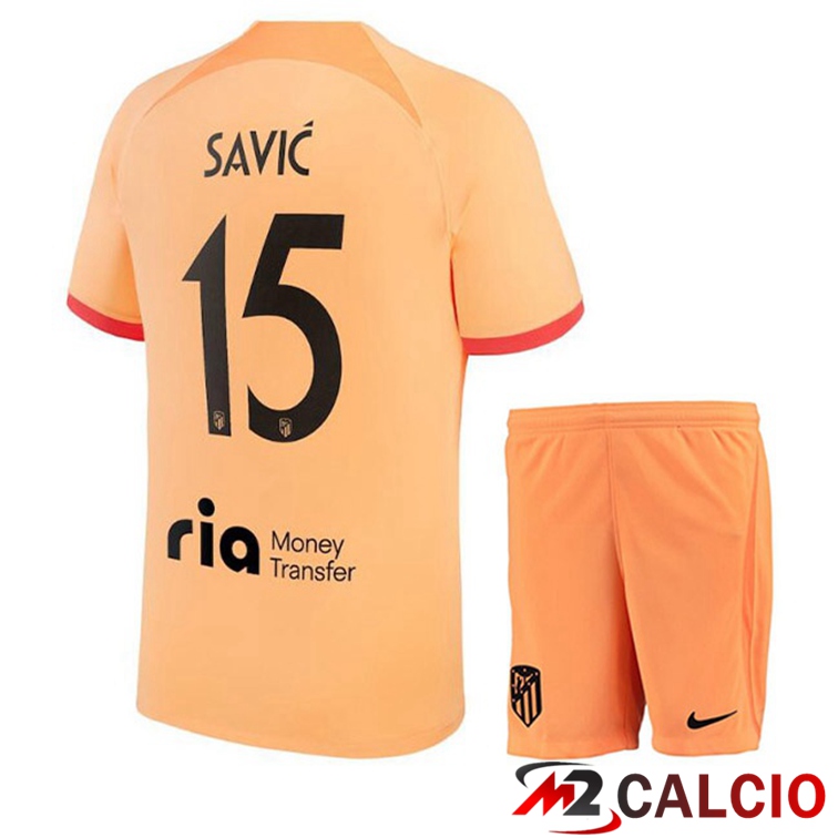 Maglie Calcio Atletico Madrid (SAVIC 15) Bambino Terza Arancione 2022/2023