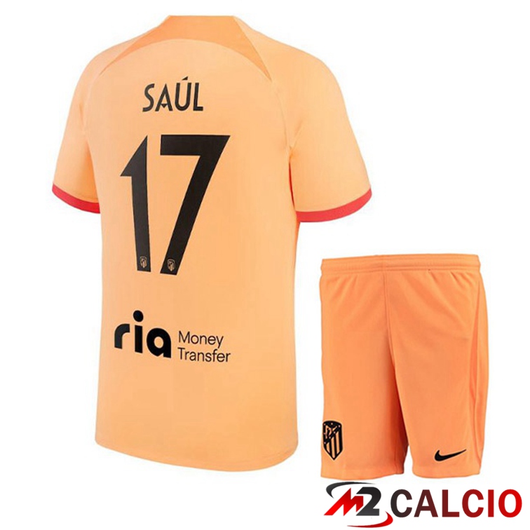 Maglie Calcio Atletico Madrid (SAÚL 17) Bambino Terza Arancione 2022/2023