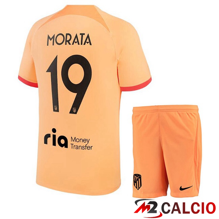 Maglie Calcio Atletico Madrid (MORATA 19) Bambino Terza Arancione 2022/2023