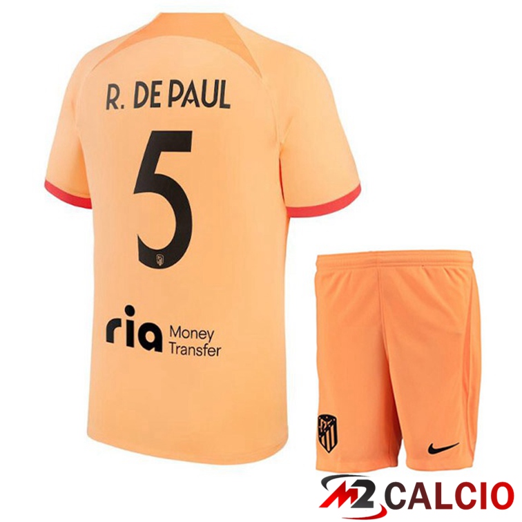 Maglie Calcio Atletico Madrid (R. DE PAUL 5) Bambino Terza Arancione 2022/2023