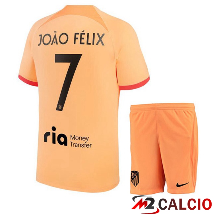 Maglie Calcio Atletico Madrid (JOÃO FÉLIX 7) Bambino Terza Arancione 2022/2023