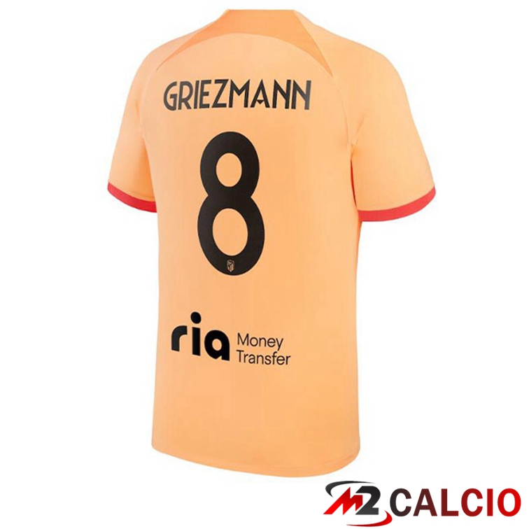 Maglie Calcio Atletico Madrid (GRIEZMANN 8) Terza Arancione 2022/2023