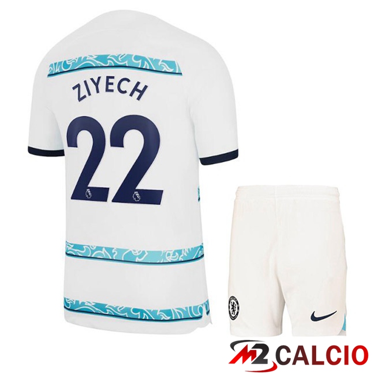 Maglie Calcio FC Chelsea (ZIYECH 22) Bambino Seconda Bianco 2022/2023