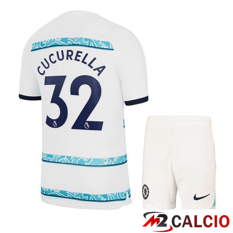 Maglie Calcio FC Chelsea (CUCURELLA 32) Bambino Seconda Bianco 2022/2023