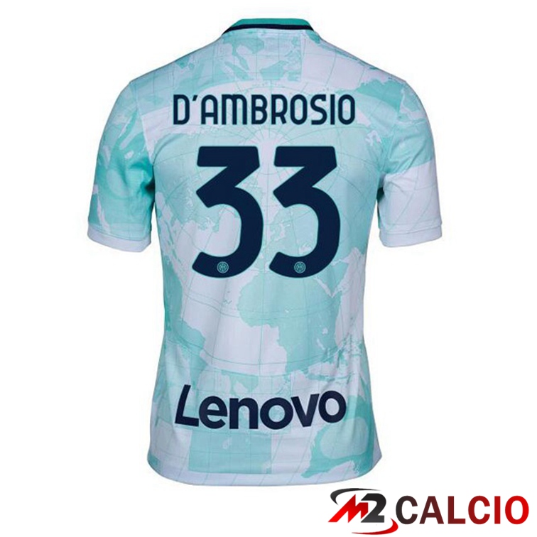 Maglie Calcio Inter Milan (D'AMBROSIO 33) Seconda Bianco Verde 2022/2023