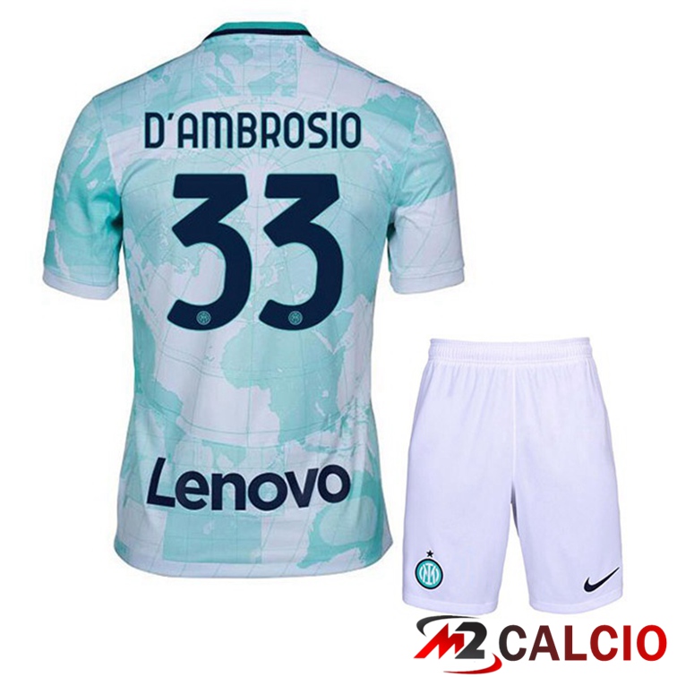 Maglie Calcio Inter Milan (D'AMBROSIO 33) Bambino Seconda Bianco Verde 2022/2023