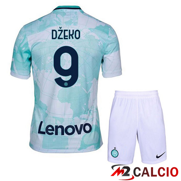 Maglie Calcio Inter Milan (DŽEKO 9) Bambino Seconda Bianco Verde 2022/2023