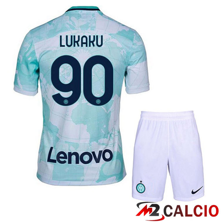Maglie Calcio Inter Milan (LUKAKU 90) Bambino Seconda Bianco Verde 2022/2023