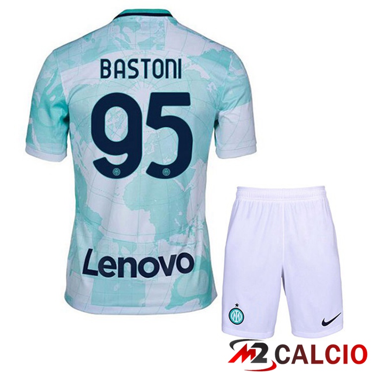 Maglie Calcio Inter Milan (BASTONI 95) Bambino Seconda Bianco Verde 2022/2023
