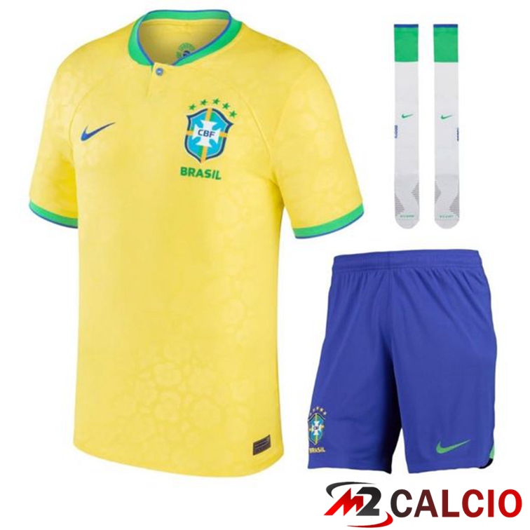 Insieme Maglie Calcio Brasile Prima (Pantaloncini + Calzini) 2022/2023
