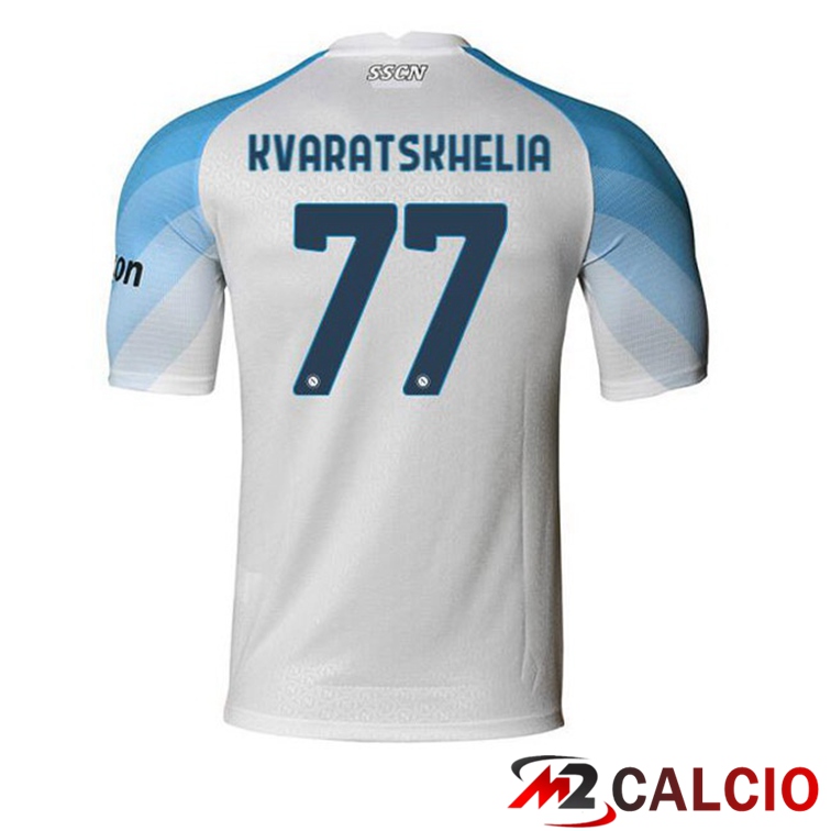 Maglie Calcio SSC Napoli (Kvaratskhelia 77) Prima Bianco 2022/2023
