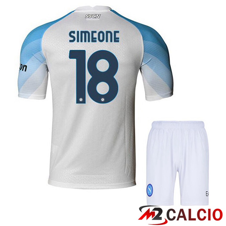 Maglie Calcio SSC Napoli (Simeone 18) Bambino Prima Bianco 2022/2023
