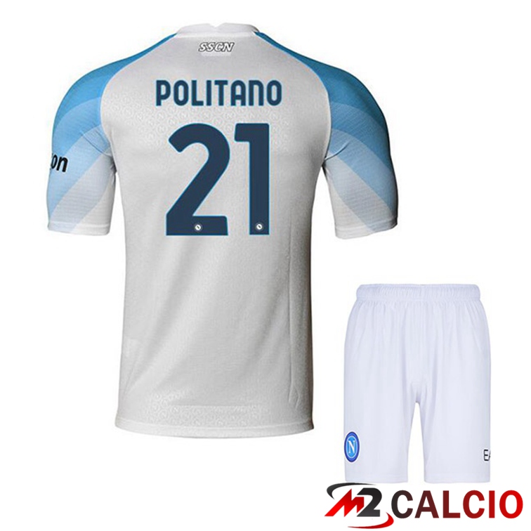 Maglie Calcio SSC Napoli (Politano 21) Bambino Prima Bianco 2022/2023